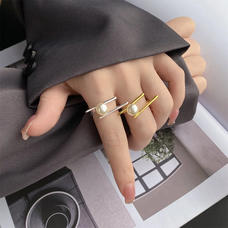 925 Sterling Silver Geometry Pearl ​Rings For Women Wedding Luxury Jewelry Gift Female Cheap   Jewellery