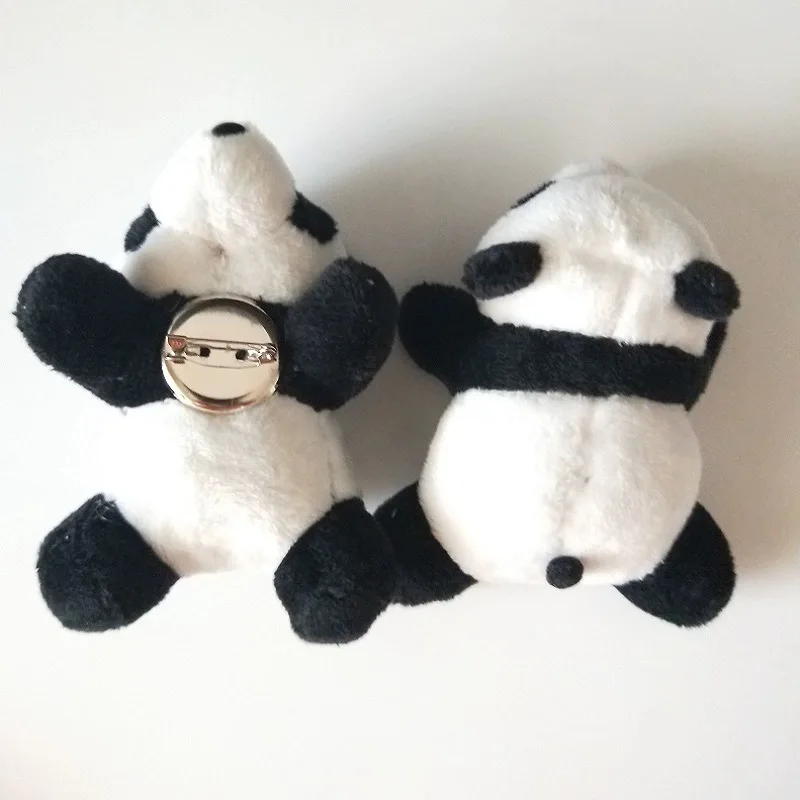 Kawaii Resting Panda Doll Brooch Couple Cartoon Plush Little Animals Doll Toys Pins Funny Ornament Bag Clothing Jewelry Gifts