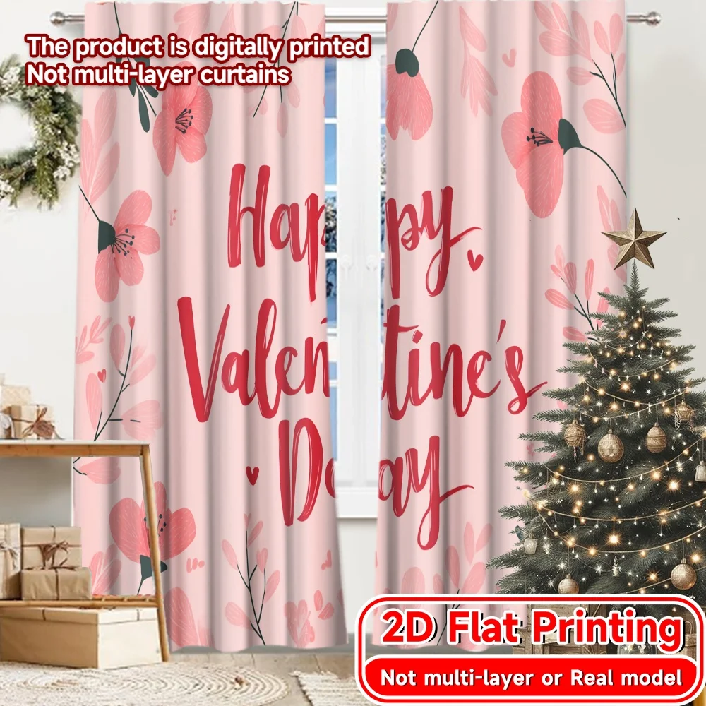 2D Flat Printing,2pcs Floral Valentines Popular Minimalist Curtains Semi-Sheer Curtains Thermal Insulation, and Room Darkening