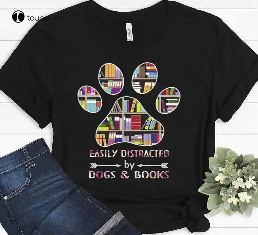 Easily Distracted By Dogs And Books T-Shirt. Reading Shirt. Dog Lover Shirt. Dog tee shirts for men