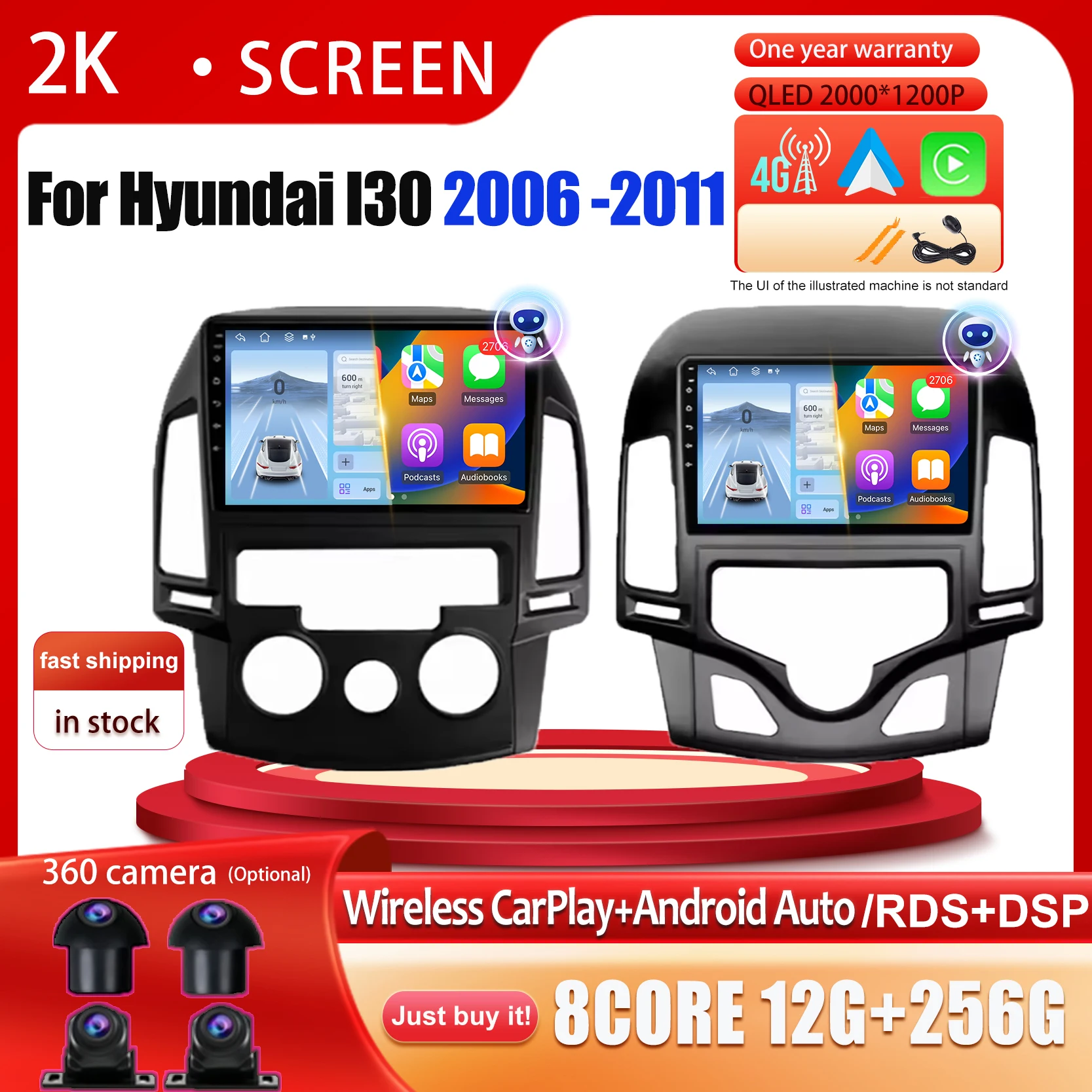 

Carplay Android 15 QLED Screen For Hyundai I30 2006 2007 2008 2009-2011 Auto Radio Stereo Player Multimedia GPS Navigation Video