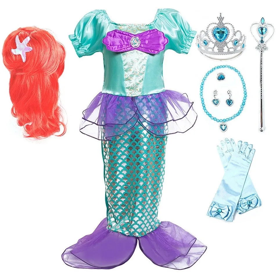 

Girls Little Mermaid Dress Up Summer Princess Costume Birthday Party Ariel Clothes Children Carnival Outfit 3 4 5 6 8 10 Years