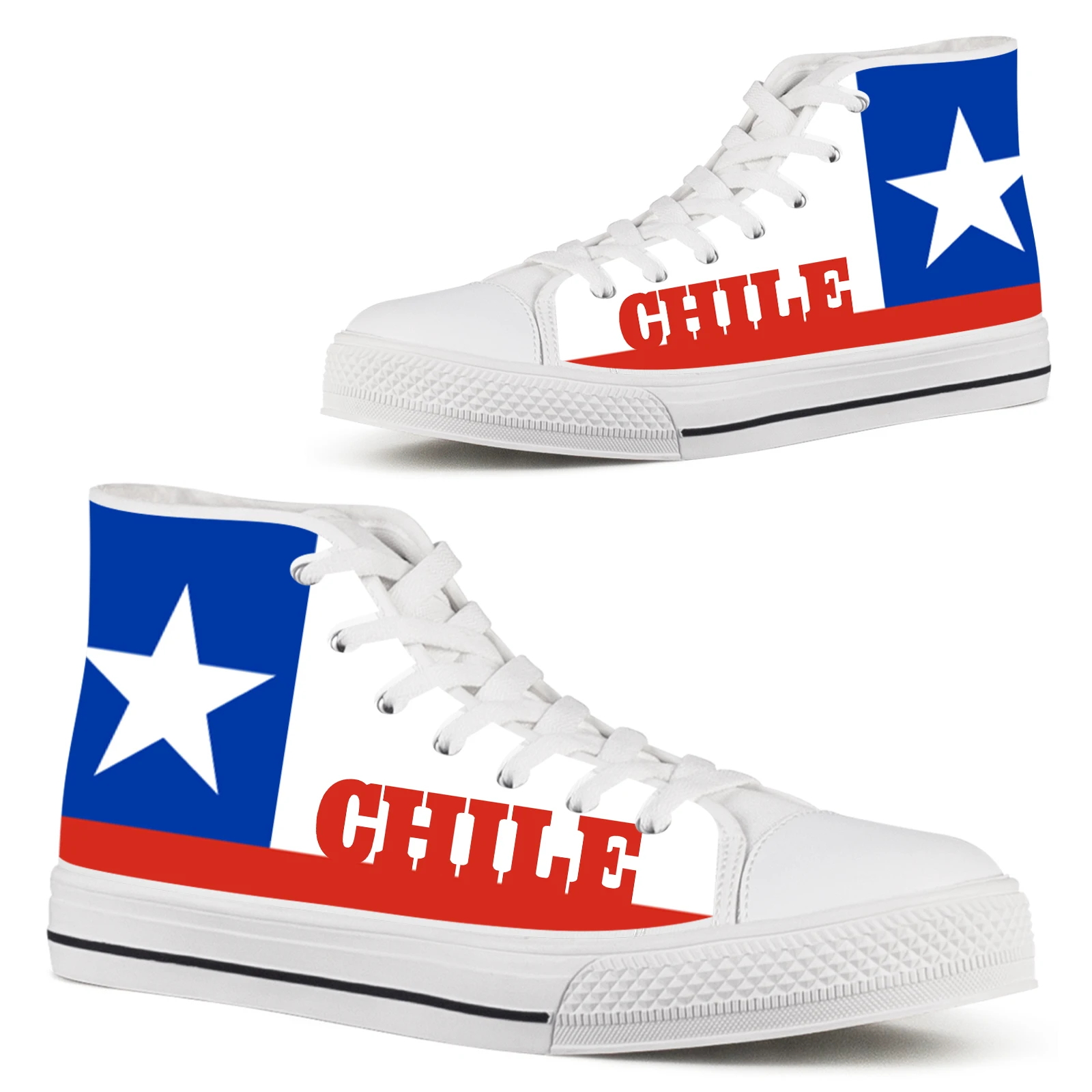 

ELVISWORDS White Canvas Lace-up Shoes Chilean Flag Women's Shoes Chilean Custom National Flag Casual Sneakers High-top Shoes