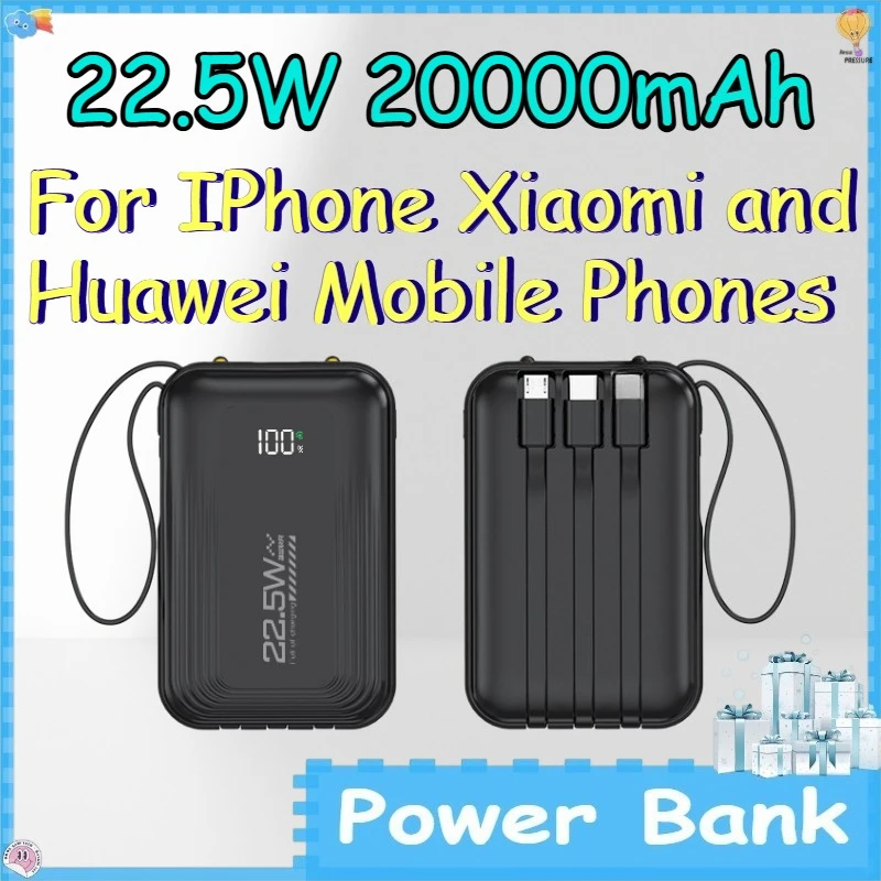 22.5W 10000/20000mAh Power Bank for IPhone Xiaomi and Huawei Mobile Phones Digital Display Mini Power Bank