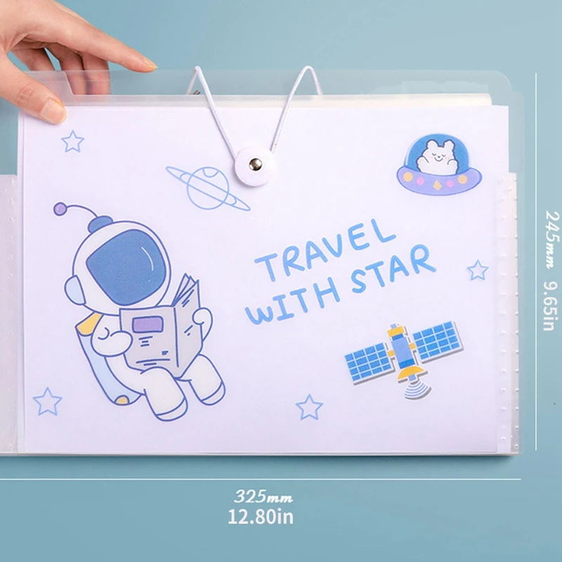 Multi-layer A4 Expanding Wallet File Folder Rope Buckle Cartoon Organ Bag Large-capacity School Office Data Storage Organizer