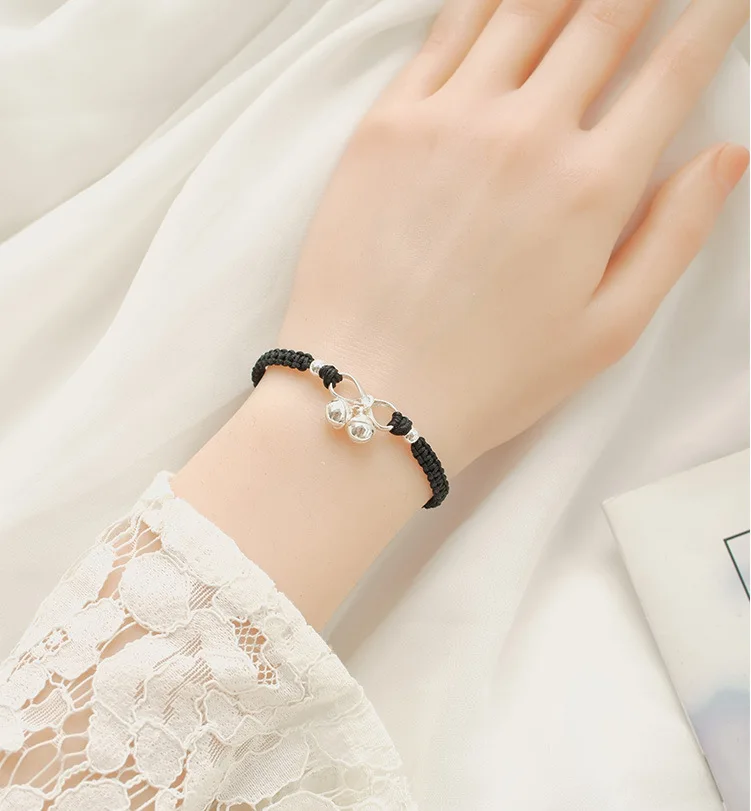 Chinese Style Handmade Braided Bell Bracelet for Women Simple Ethnic Jewelry