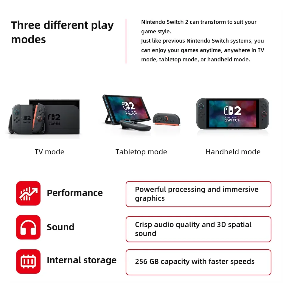 النسخة العالمية نينتندو سويتش 2 NS2 وحدة تحكم ألعاب محمولة 7.9 بوصة شاشة LCD 1080P 256GB تصميم مغناطيسي جهاز ألعاب محمول