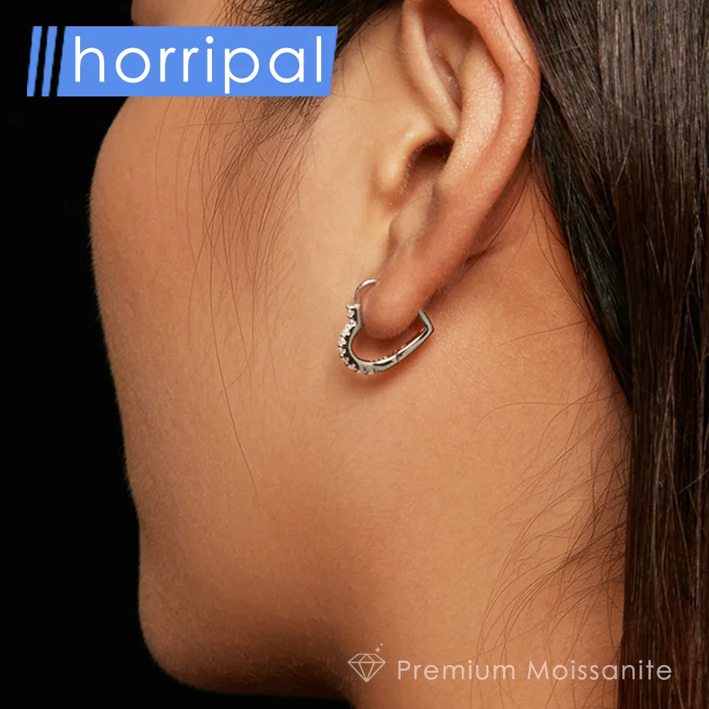

Heart Full Moissanite Hoop Earring for Women 100% 925 Sterling Silver Plated 18K White Gold High Quality Diamond Elegant Earring