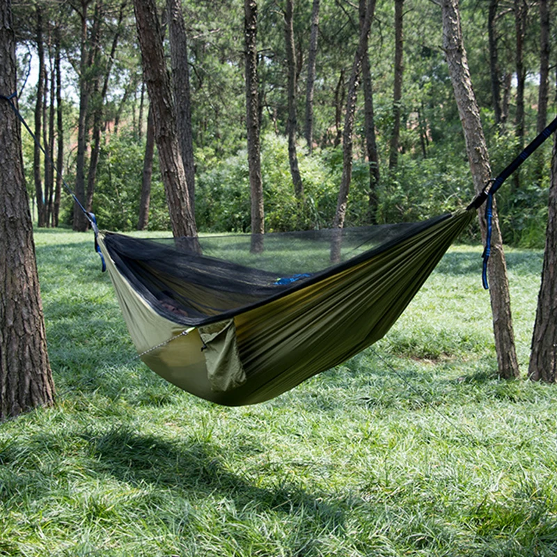 Camping Hammock 2.7x1.4m Lightweight Hanging Anti-Mosquito Net Hammocks Tree Straps Swing Backpack Backyard Rocking Chair