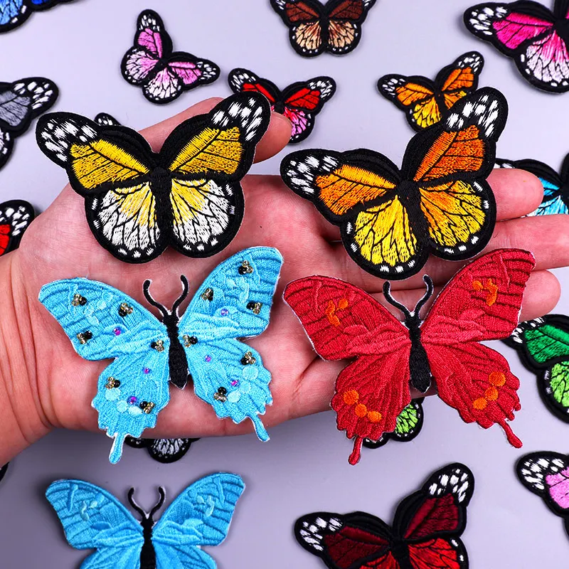 Multicolor Butterfly Iron On Embroidered Patches On Kids Clothes DIY Patch Applique Stickers On Jeans Badges Hook  Loop Patches