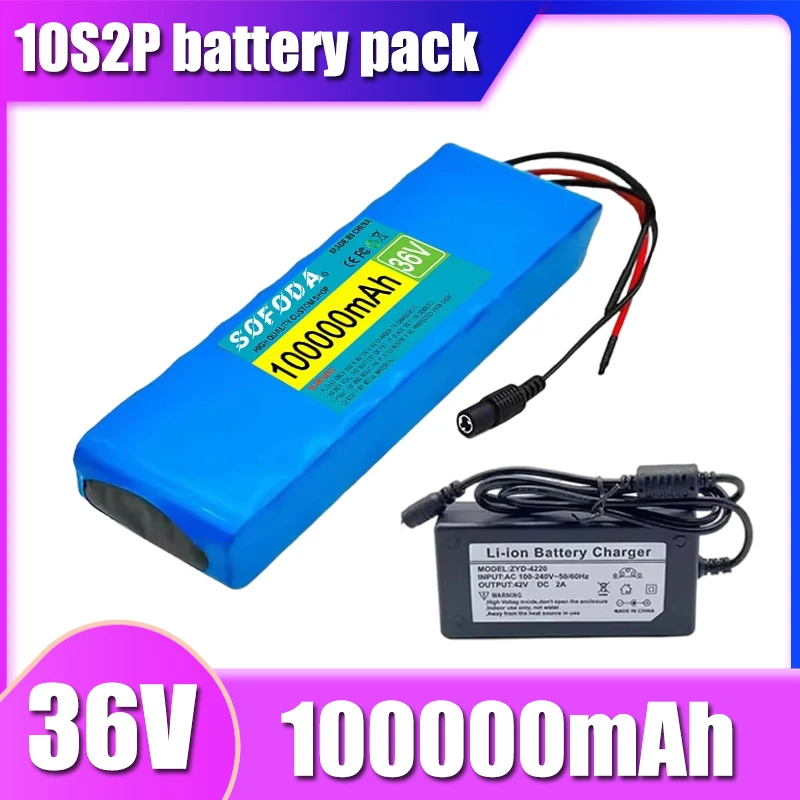 36V 100000mAh 10S2P 18650 Lithium ion Large Capacity Battery Pack with BMS, Multiple Plug Options, Electric Scooter Battery