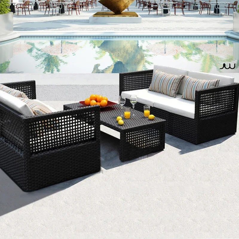 Custom balcony outdoor leisure rattan sofa combination outdoor villa courtyard open garden balcony rattan chair rattan sofa