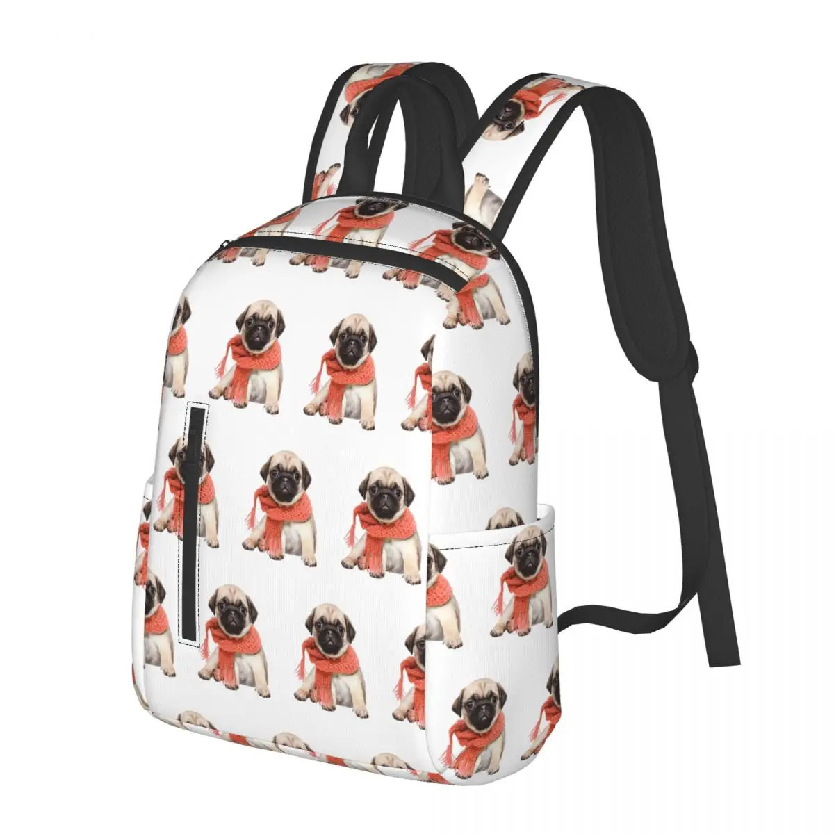 

Winter Funny Fawn Pug Funny Dog Lover Student Backpack School Bag Hiking Travel Daypack for Boys Girls Bookbag Shoulder Bags