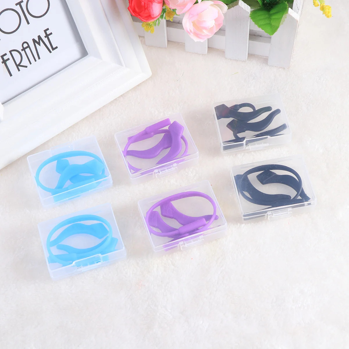 

6 set Eyeglasses Strap Anti-Slip Silicone Retainer 3 Colors 6 Sets 17Cm Length Stretchable To 40Cm With 4.2Cm Ear Hooks For