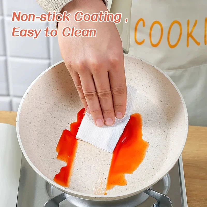 【Ship in 48h】20/24/28CM Non-stick Frying Pan with Lid Kitchen Cookware Set Maifan Stone  Deep Pan Suitable for All Stove