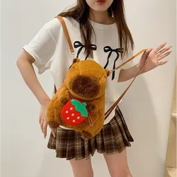 New Large Capacity Capybara Plush Shoulder Bag Cartoon Cute Capybara Backpack Students School Bag Casual Guinea Pig Plush Bag