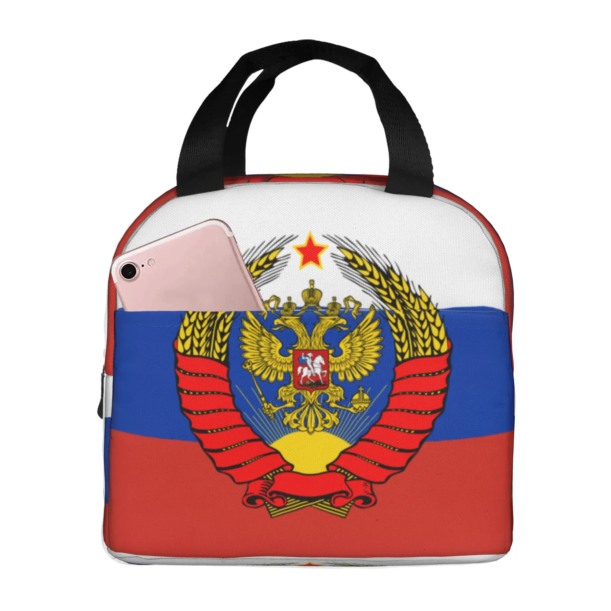 Flag Of Russia With Soviet Eagle Insulated Lunch Bag for Waterproof Coat of Arms Thermal Cooler Lunch Tote Beach Camping Travel