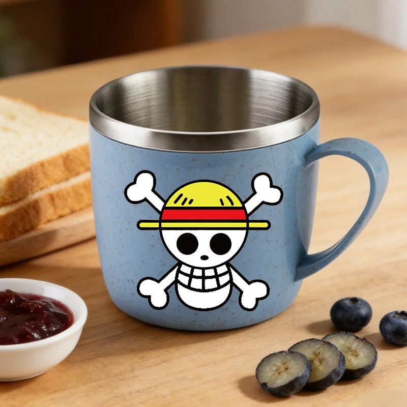 Botella de Agua de Acero Inoxidable de una Pieza para Niños y Niñas, Taza de Dibujos Animados de Anime, Linda Taza para Cepillo de Dientes, Vasos de Agua Portátiles de Moda para Niños