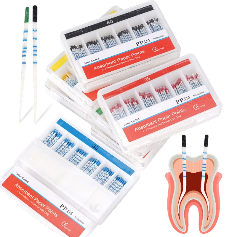 100PCS Dental Absorbent Paper Points with Scale 15-40# Endodontics Cone for Dental Clinics Consumables