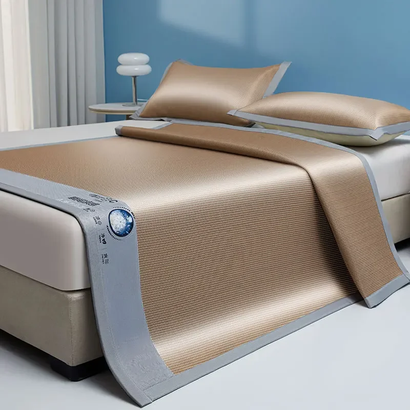 Summer Cooling Bed Pad Light Luxury Carbon Fibres Sleeping Cool Bed Mat Ice Silk Mats with Pillowcases Smooth Mattress Cover Set