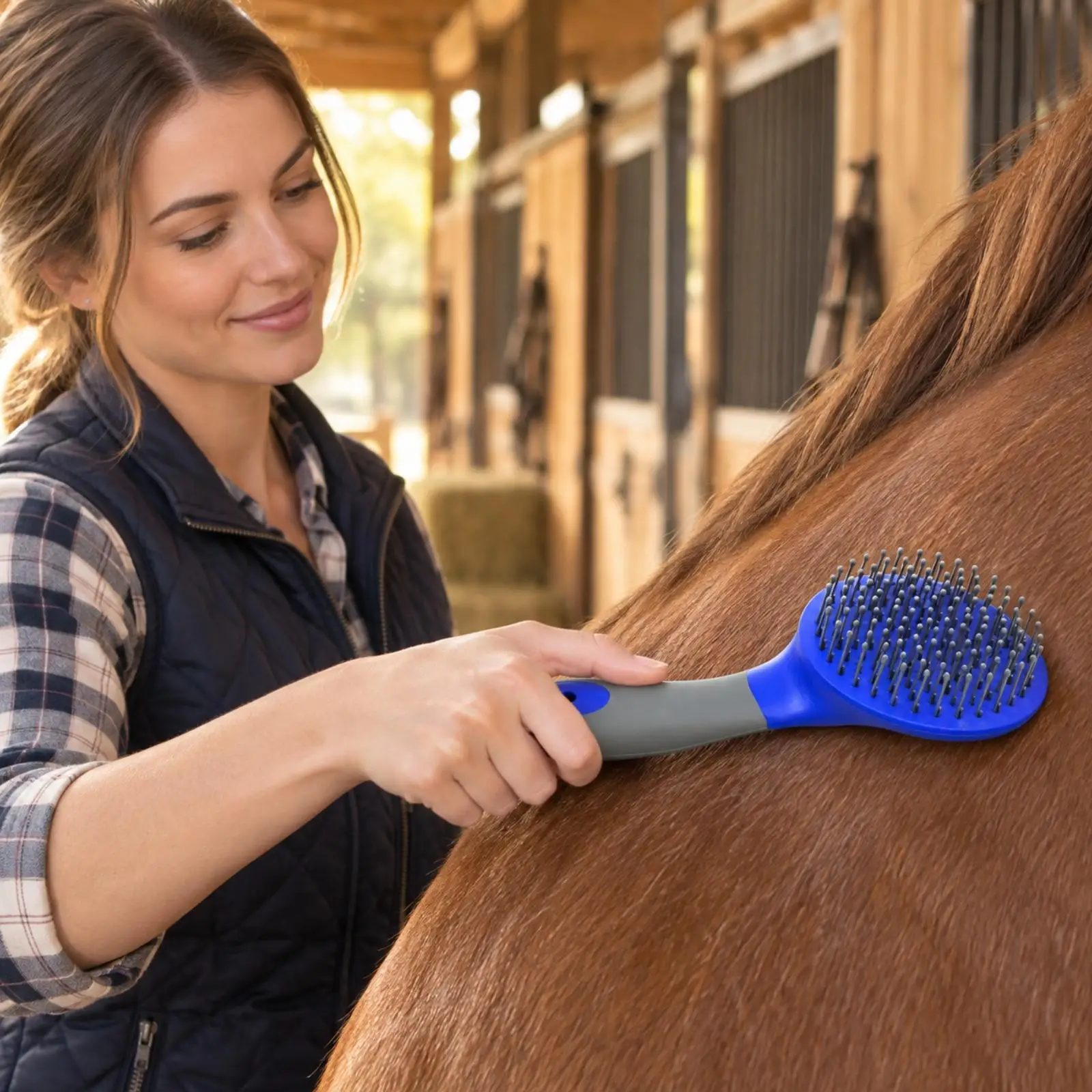 Horse Hair Brush for Mane Tail Detangling with Dense Rows Rounded Tips and Non Slip Rubber Grip for Barn Use