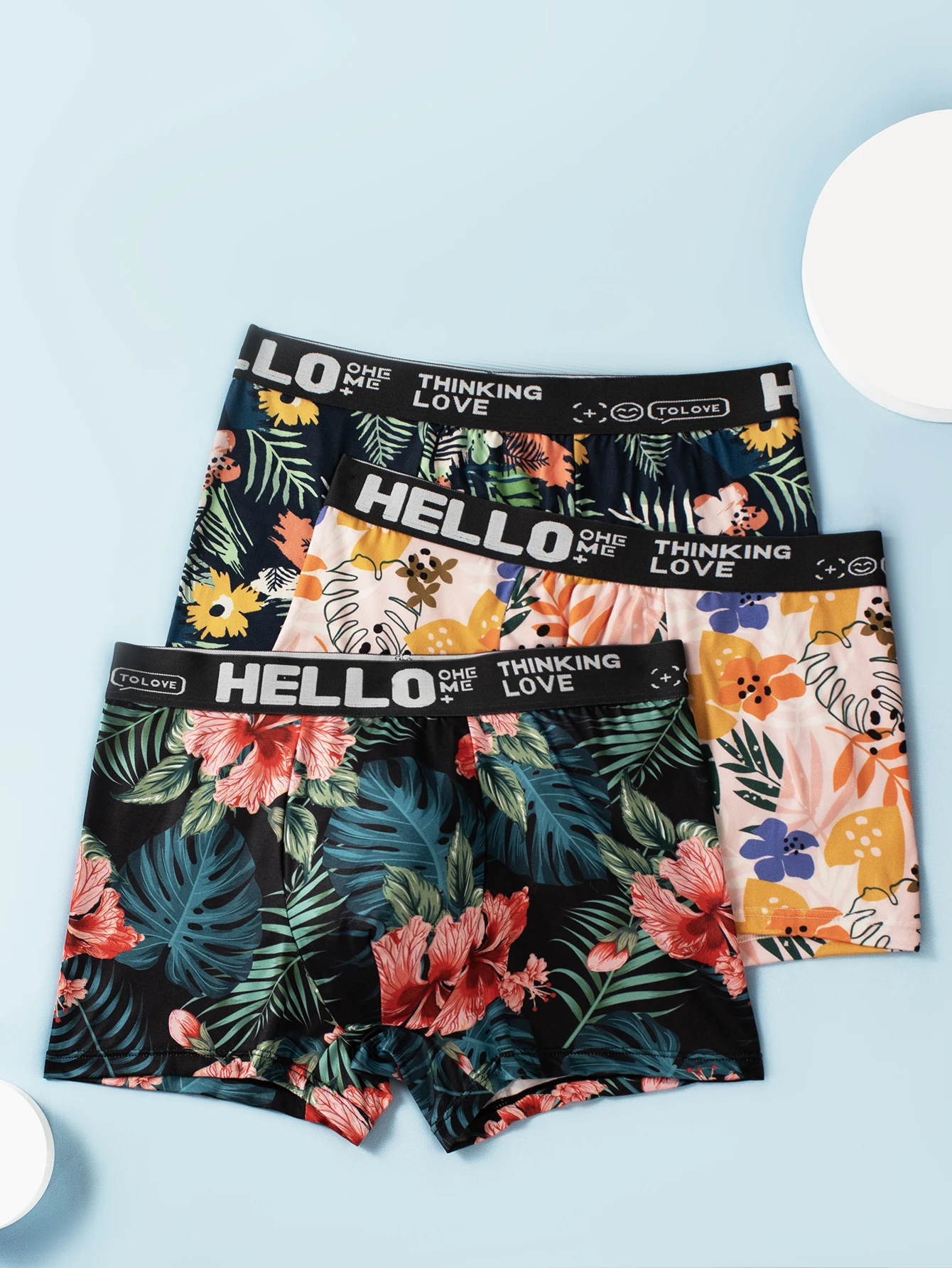 

3 шт., мужские трусы-боксеры с цветочным принтом