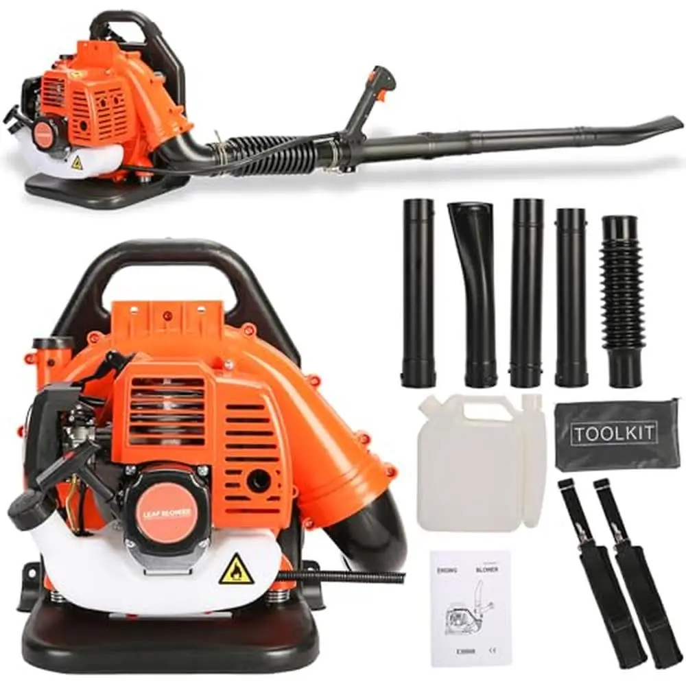 52CC Gas Powered Backpack Leaf Blower 550CFM High Strength Snow Blower Lawn Grass Air Cooling Kit with Cleaning Accessories