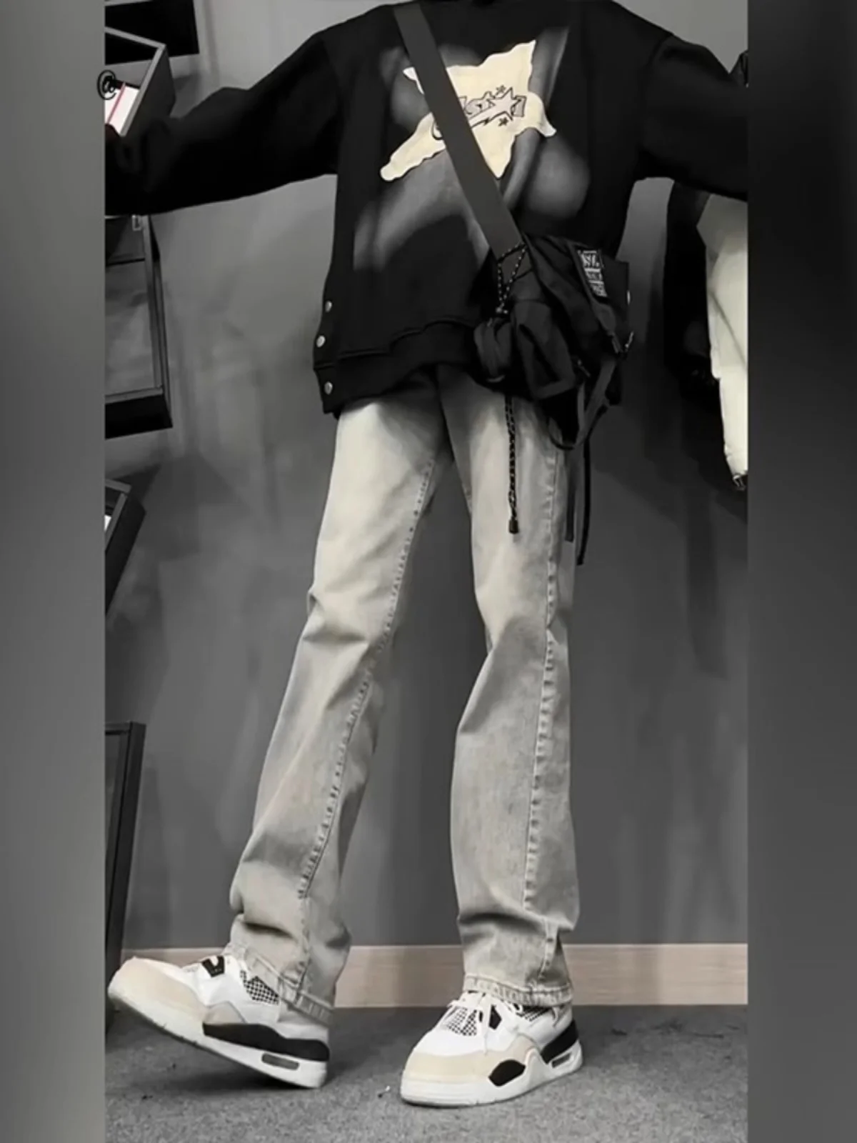 

Cleanfit American Style Slim Fit Grey Jeans Men's Spring Casual High Street Vintage Straight Leg Pants Youth Fashion