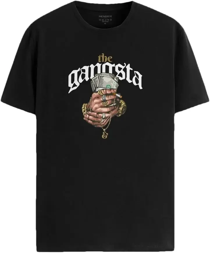 T-Shirt in Black Color with Real Gangsta Print