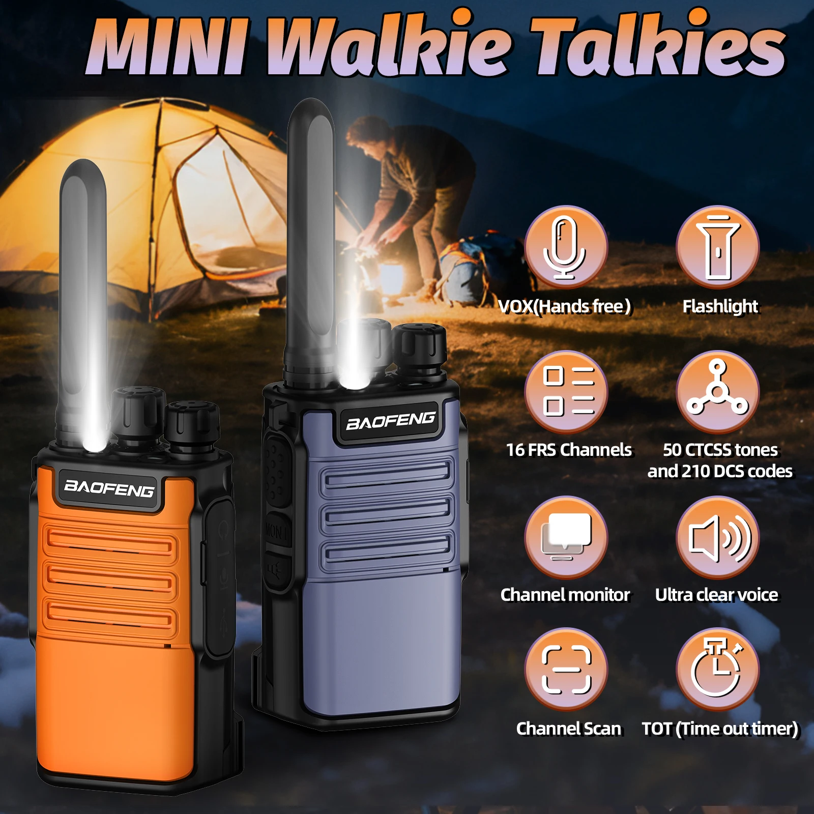 2PCS Baofeng BF-V8 Walkie Talkie PMR Long Range Mini Rechargable Type-C Charger Flashlight Portable Two Way Radio For Hiking