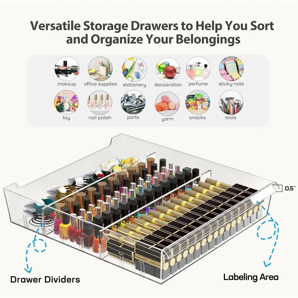 Шкаф для хранения на колесиках с 10 прозрачными ящиками для макияжа, поделок и офисов — черная деревянная универсальная тележка