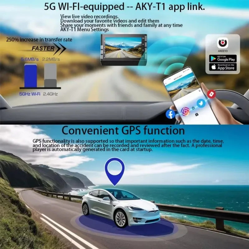 

AKEEYO Front And Rear Camera Universal Cars 4k Car Rear Mirror With Dashcam And Gps