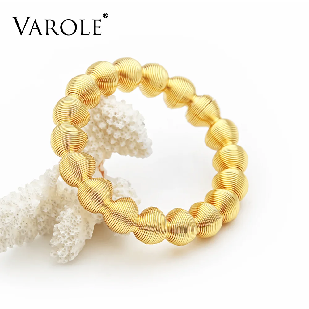 VAROLE Bead Texture Spring Stretch Bracelet Women Stainless Steel Waterproof Pulsera Bracciale Minimalist Fashion Jewelry Gift