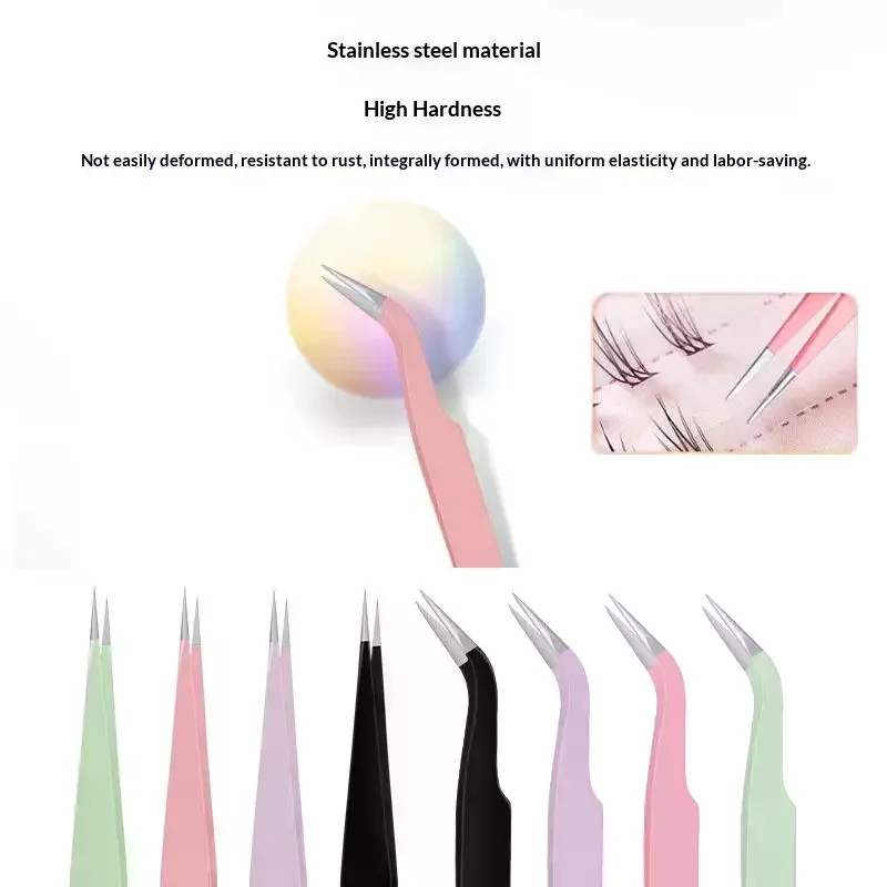 1Pcs Stainless Steel Eyelash Extension Tweezers Curved Straight Head Lashes Tweezer Non-magnetic Eyelashes Nail Makeup Tools
