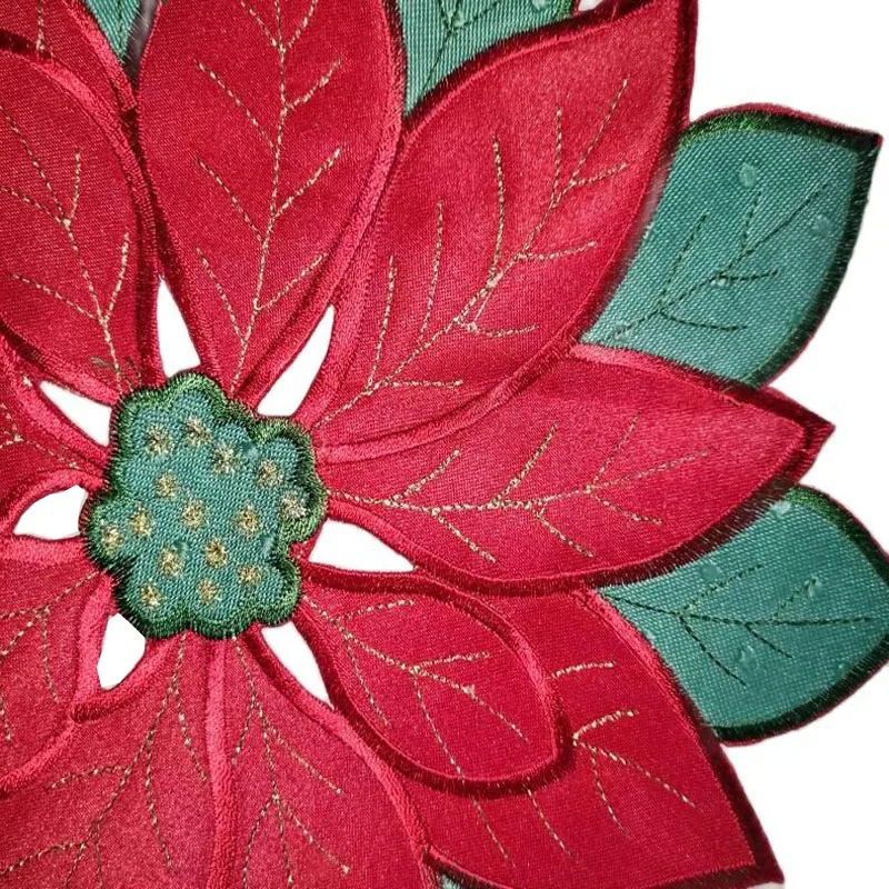 HOT red Christmas Poinsettia Flower embroidery table place mat Cloth placemat coaster kitchen Table decoration and accessories