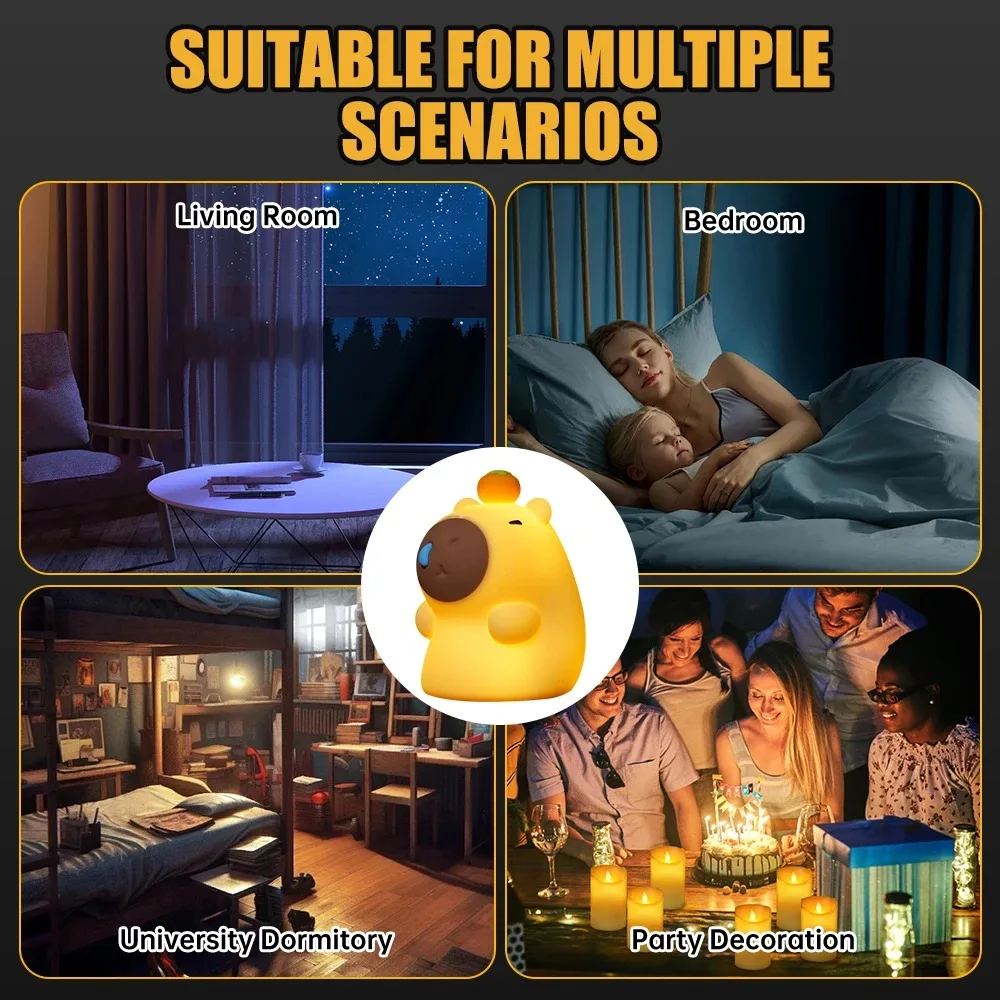 Cute Silicone Capybara Night Light Children's Nightlight Gift USB Rechargeable Animal Touch Bedside Sleep Lamp Decoration image 2