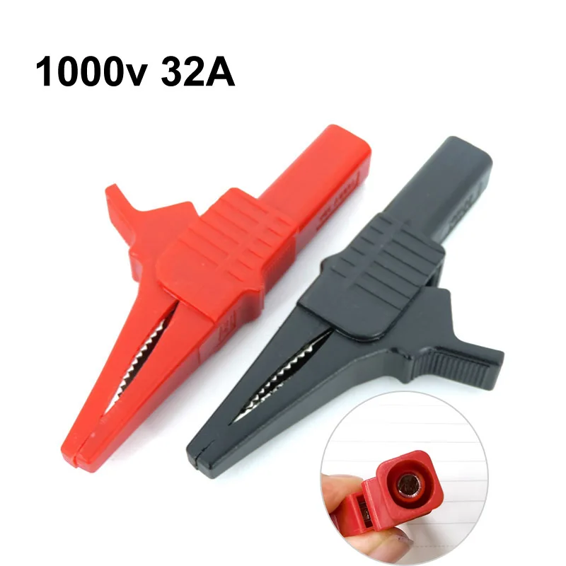 red black 1000V 32A crocodile clips full insulated copper alligator clip clamp test lead 4mm banana plug end