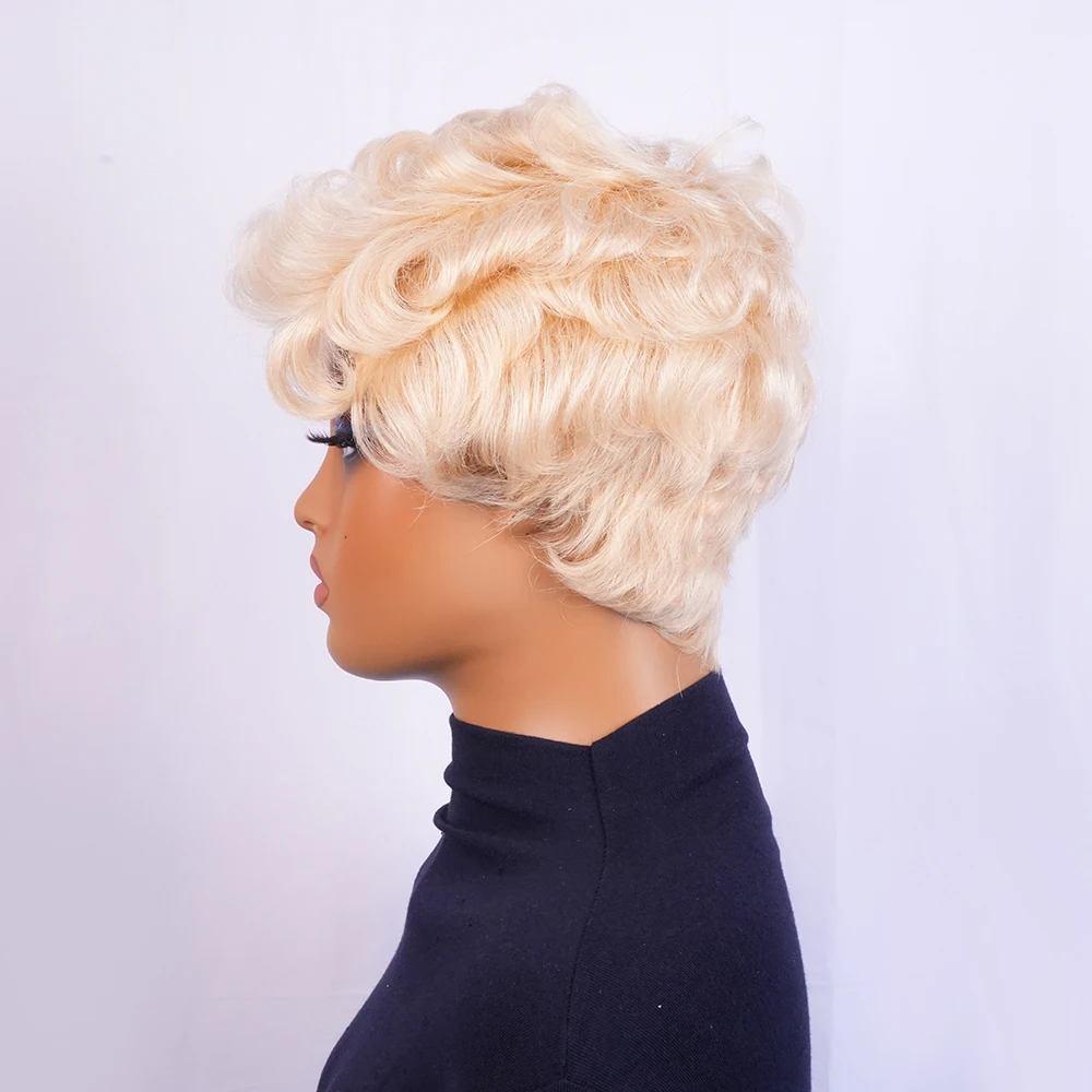 Kinky Curly Wig Human Hair 613 Honey Blonde Short Pixie Cut Wig Full Machine Made Wigs For Women
