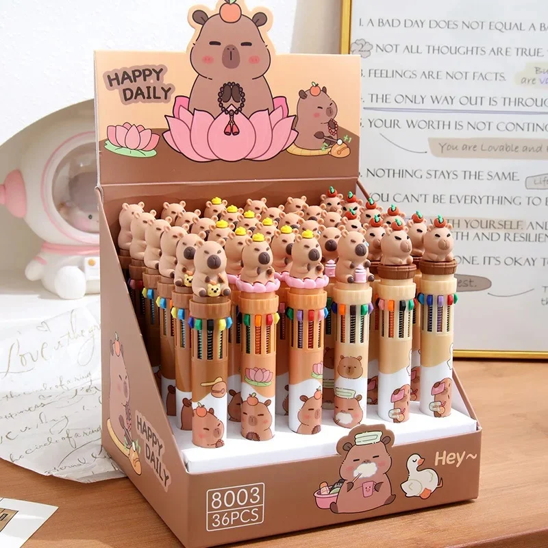 

Capybara 36pcs Ballpoint Pen Cartoon Set Cute Shape 0.5mm Multicolor Hand-Held Pen Learning Office Notes Stationery Gifts