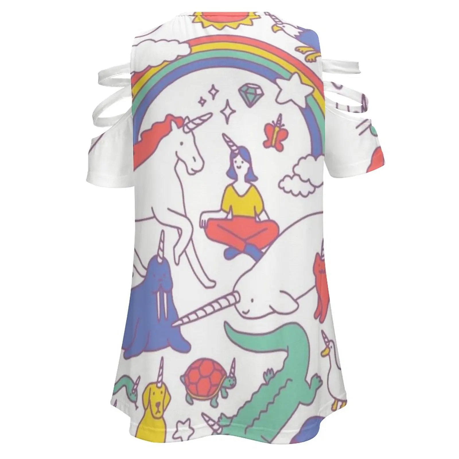 ¡Los unicornios! Camiseta de mujer con estampado Floral de moda de verano, camiseta con cremallera y cuello en V, jersey hueco, Top para mujer, unicornios bonitos