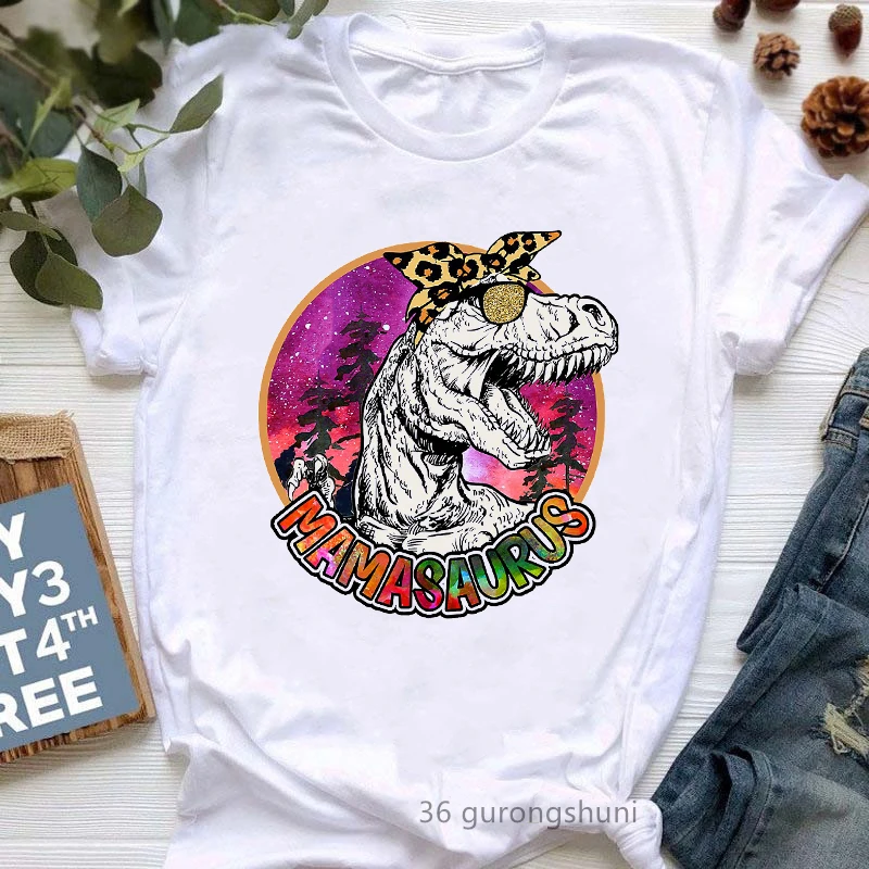 

New Style Watercolor Leopard Mamasaurus Graphic Print Women'S Tshirts Jurassic Dinosaur T-Shirt Female Mother'S Day Gift T Shirt