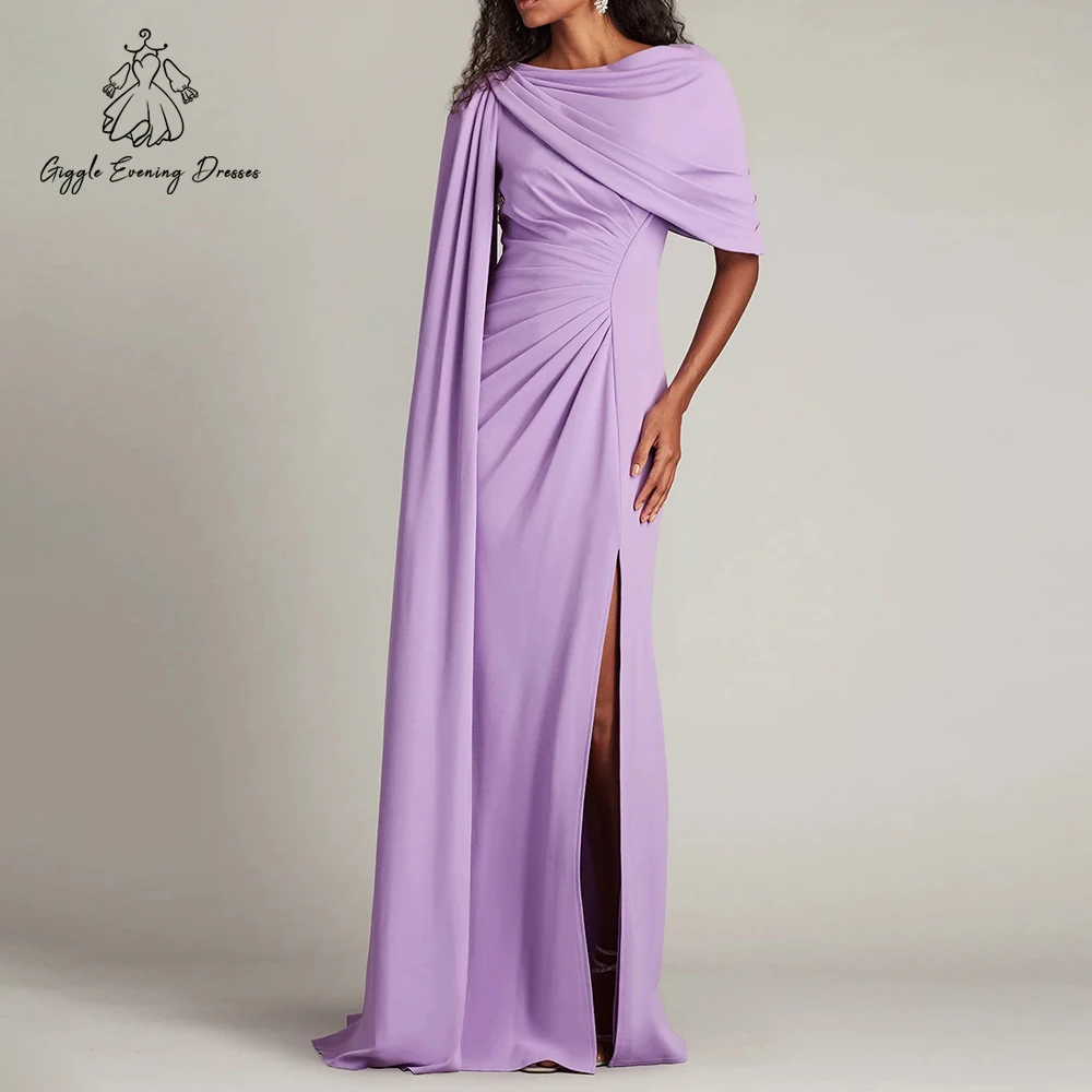 

Giggle Purple Saudi Arabia Crepe Satin Evening Dresses with Slit One Shoulder Elegant Women's Formal Party Dresses Customized