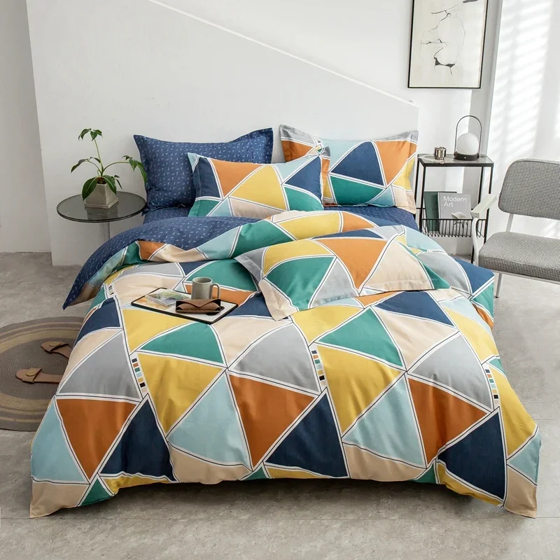 Colorful Geometric 100% Cotton Duvet Cover Queen,3 Pieces Reversible Diamond Bedding Set Comforter Covers for Boys Teens Bedroom