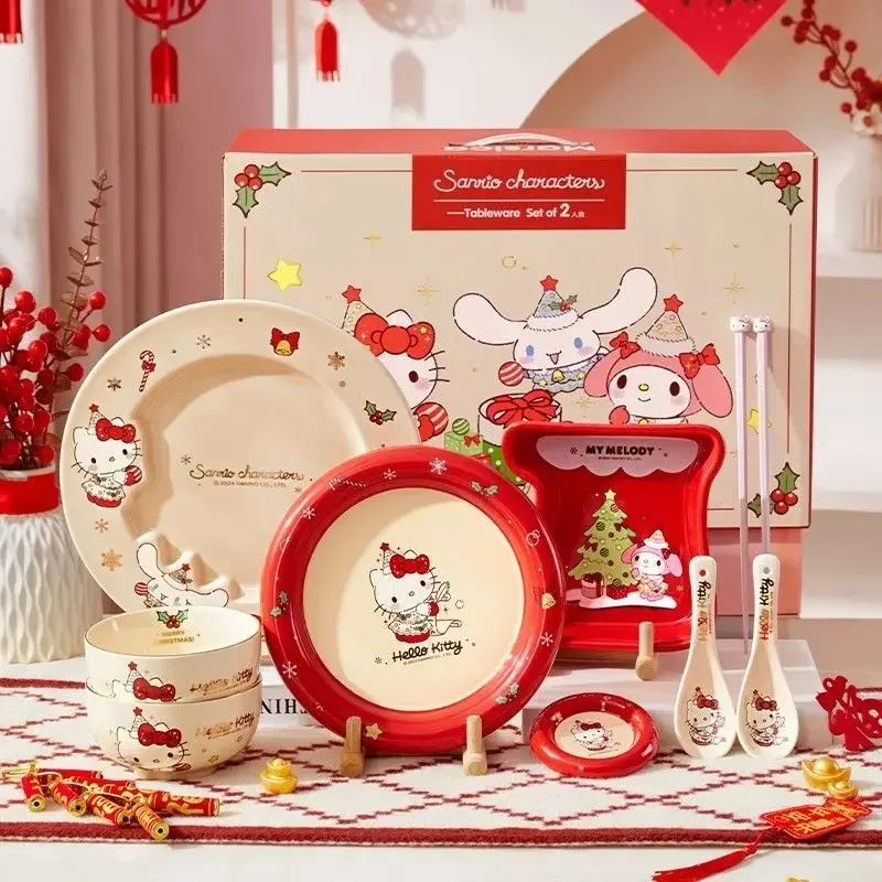 

MINISO Sanrio Hello Kitty Ceramic Bowl Cartoon Christmas Rice Bowl Set Household Ins Anime Birthday Gift Girl 2025 Box Cute Nice
