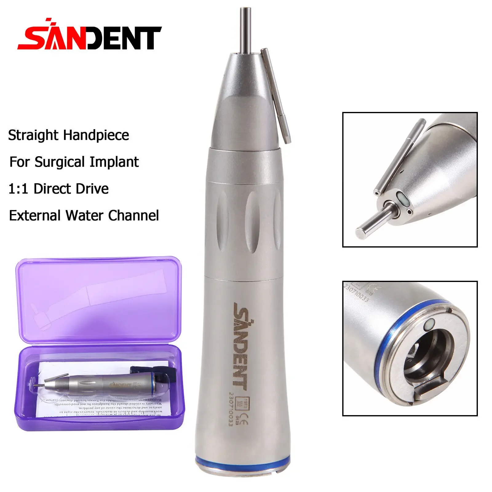 Dental Fiber Optic Led 1:1 Surgical Low Speed Straight Handpiece With External Irrigation Pipe Kavo Style