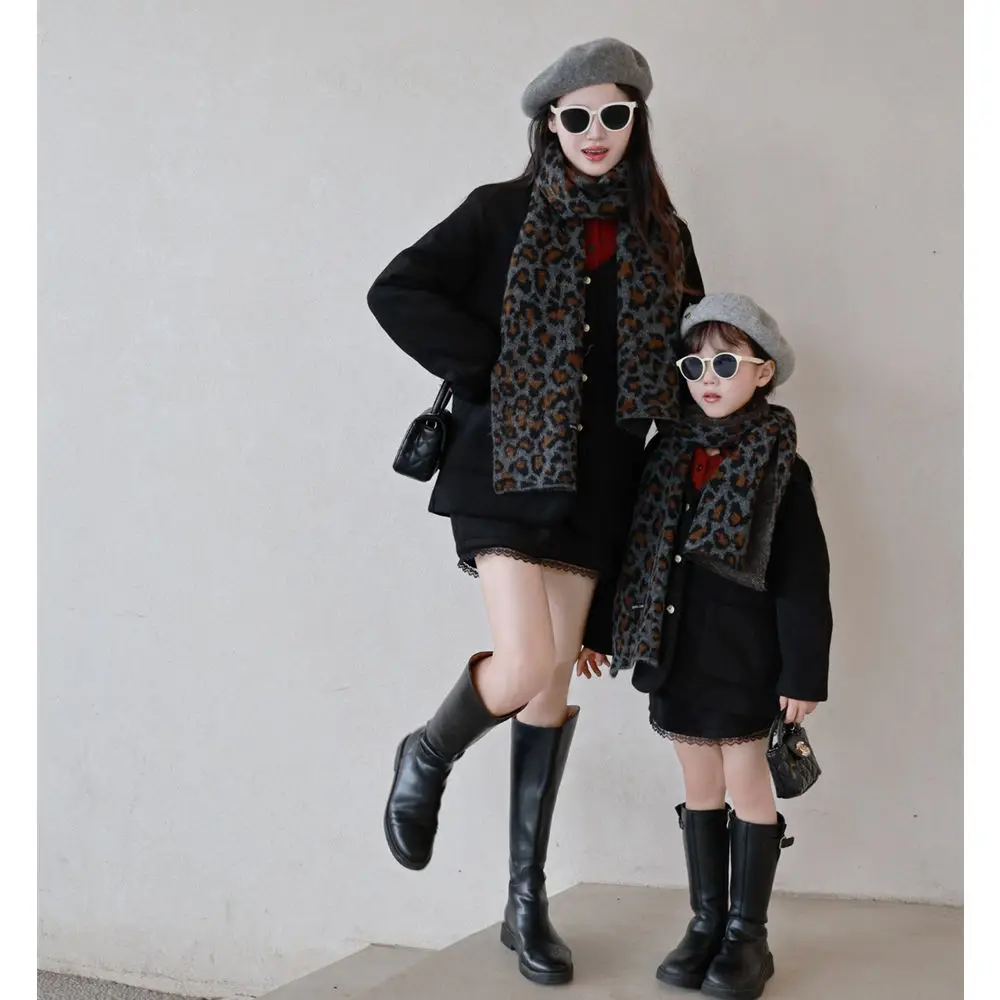 ‌2025 Winter Mother-Daughter Matching Set Korean Style V-Neck Blazer and Sparkle Skirt Outfit Women Girls Tweed Holiday Suit