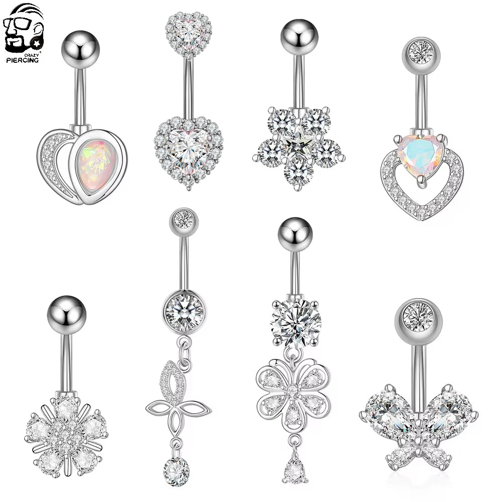 Piercing para Ombligo con forma de corazón, mariposa, flor, Anillo para el Ombligo, joyería para el cuerpo atornillada, 14g