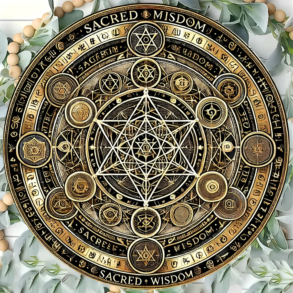 2D Flat, 2D Plane - 1 2D Printed Metal Plate, Vintage Style Metatron Cube Wall Decor, Exquisite Golden and Black Color Scheme. P