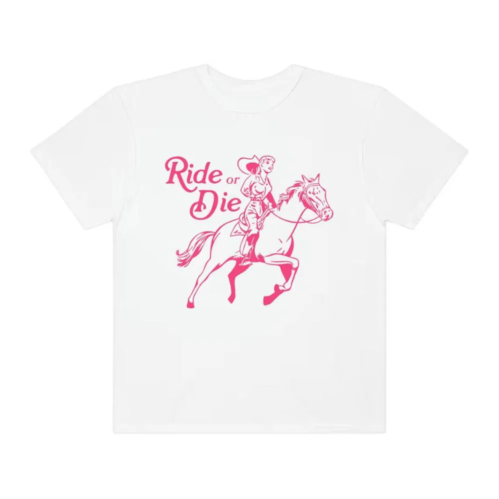 Ride or Die Printing Cowgirl Graphic Tees Summer Short Sleeve Thick Cotton Oversized White Shirts High Quality Feminist T Shirts