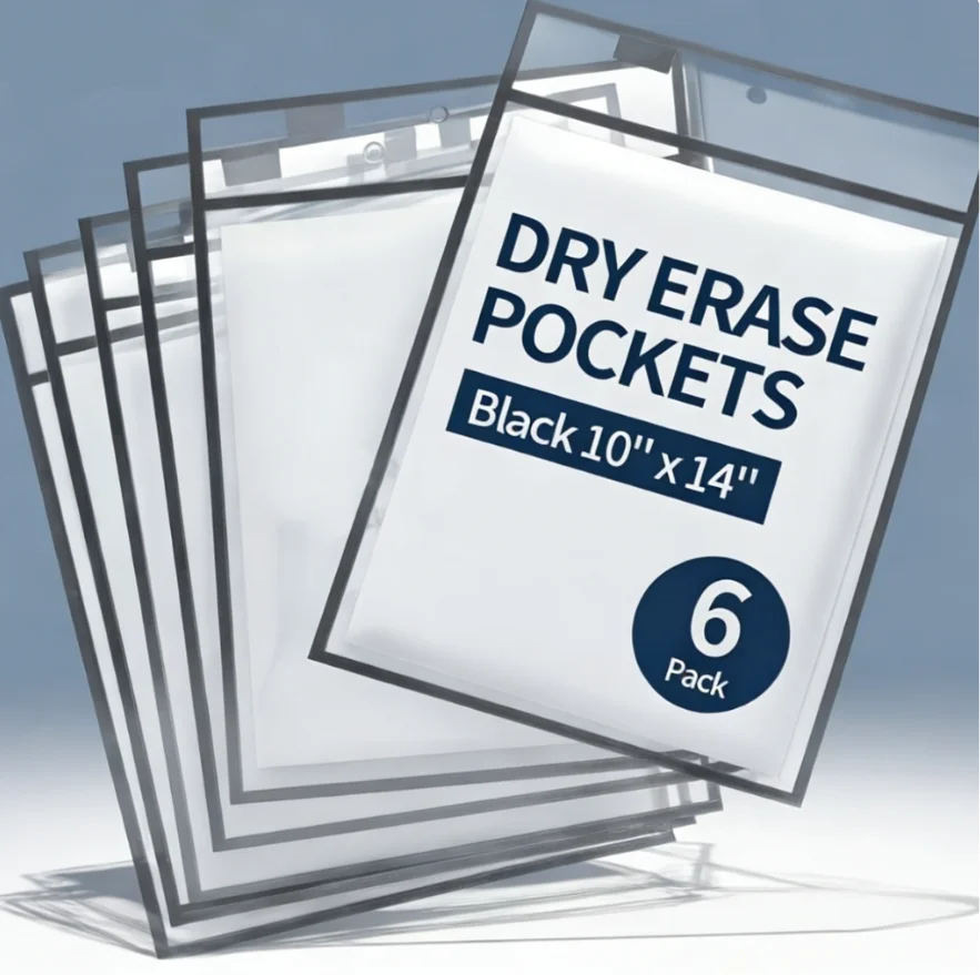 

Рукава с карманами для сухого стирания, черные, держатели для рабочих билетов (10 x 14 дюймов), многоразовые пластиковые рукава для учителей и классов